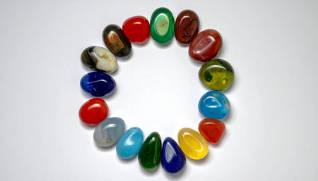multicolored semiprecious stones on a white background.の素材