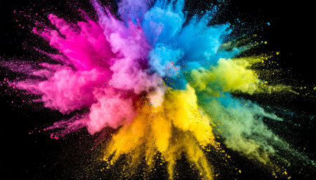 Explosion of colored powder, isolated on black background. Abstract colored backgroundの素材