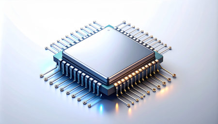 3d illustration of cpu with microchip on a white background.の素材