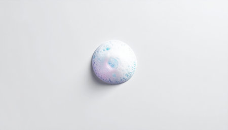 Top view of blue soap bubble on white background. Minimal conceptの素材