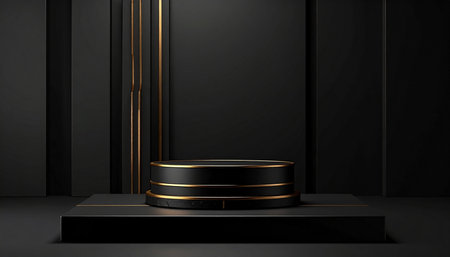 Black podium, pedestal or platform for product presentation. 3d renderの素材