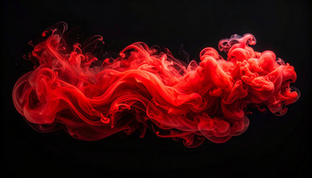 Red smoke isolated on black background. Abstract background. Texture. Design element.の素材