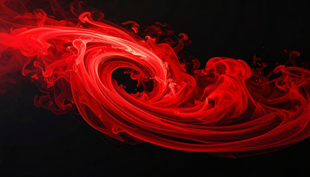 Abstract red smoke on black background. Fantasy fractal design. Psychedelic digital art. 3D rendering.の素材