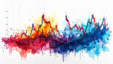 Stock market graphs and charts. Abstract colorful background. Vector illustration.の素材