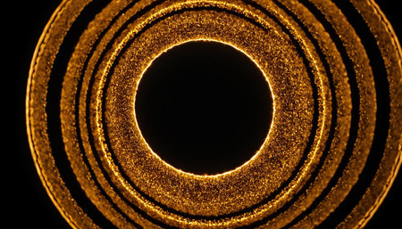 Circle of gold glitter on a black background. Abstract background.の素材