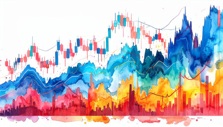 Stock market graphs on white background. Digital illustration. 3d renderingの素材