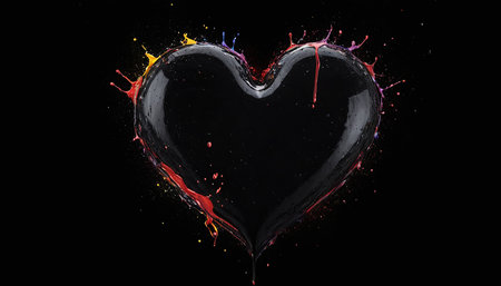 Heart made of splashes of paint on a black background. 3d renderingの素材