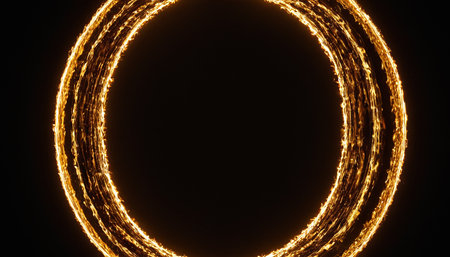 3d rendering. Glowing neon circle on a black background.の素材