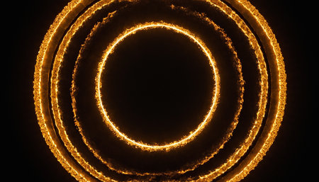 Circle of neon lights. Glowing spiral lines. 3d renderingの素材