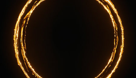 Circle of fire on a black background. 3d rendering.の素材