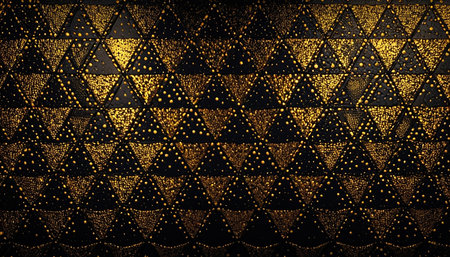 Texture, background, pattern. Fabric is black with gold sequins. Golden sequins on a black background.の素材
