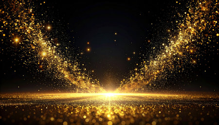 glitter vintage lights background. gold and black. de-focusedの素材