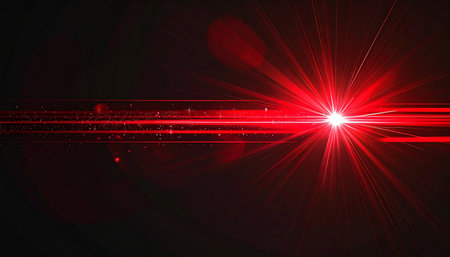 Abstract red light with lens flare and bokeh effect on black backgroundの素材