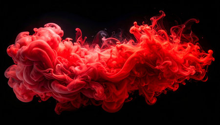 Red ink in water on a black background. Abstract background for designの素材