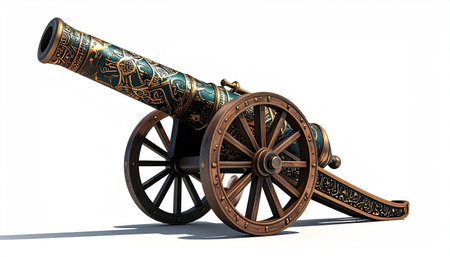 Ancient cannon on a white background. 3D rendering. 3D illustration.の素材