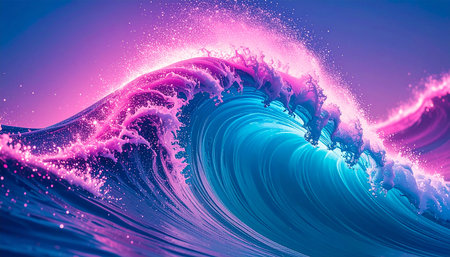 Abstract background with blue and pink waves. 3d rendering, 3d illustration.の素材