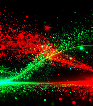 abstract background with stars and sparkles in red and green colorsの素材