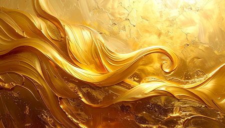 Gold abstract wavy background. 3d rendering, 3d illustration.の素材