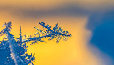 Frosty natural background. Ice crystals on the branches of treesの素材