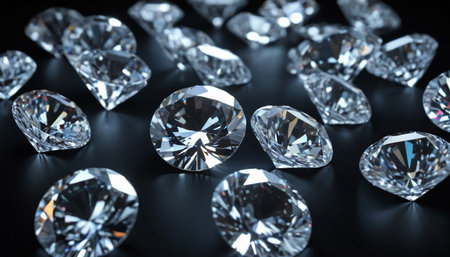 Brilliant diamonds on a black background. 3d rendering.の素材