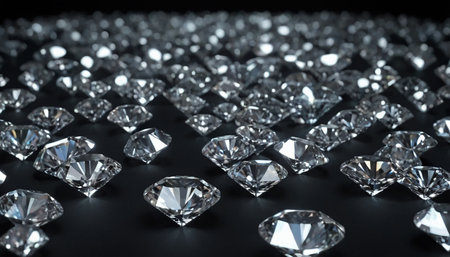 diamonds on black background, 3d illustration, horizontal imageの素材