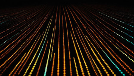 3D rendering of abstract technology digital background with glowing particles. 3D illustration.の素材