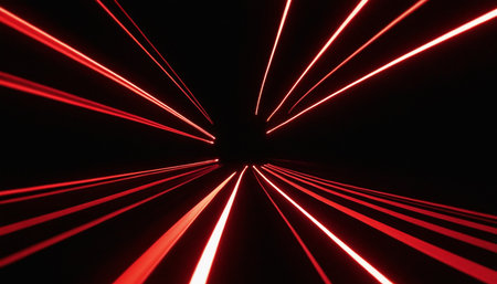 3d render of abstract background with red laser lines in the tunnelの素材
