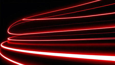 Abstract background with red neon lines. Glowing lines in the dark.の素材