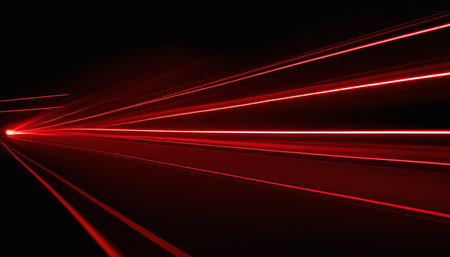 3d rendering of a red light trails in a dark space.の素材