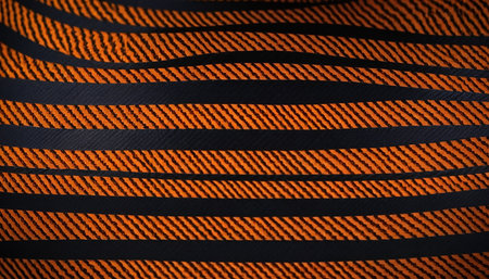 Orange and black ribbed fabric texture background. Close-up.の素材