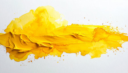 Abstract yellow oil paint on a white background. Fragment of artworkの素材