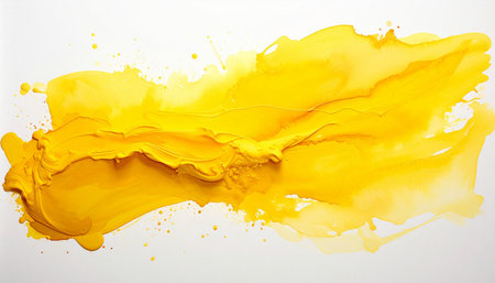 Abstract yellow paint splash isolated on white background. Watercolor hand drawn illustrationの素材