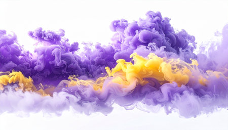 abstract background of purple and yellow ink in water isolated on whiteの素材