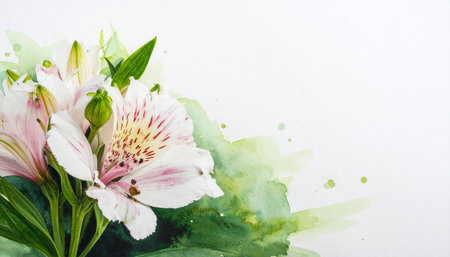 Alstroemeria flowers on a white background. Watercolor paintingの素材