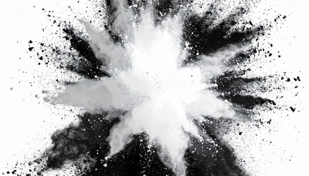 Explosion of black powder on a white background. Design element.の素材