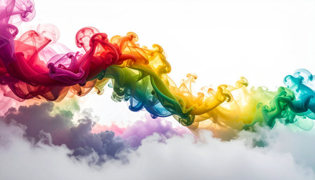 Colorful smoke in the form of a rainbow on a white backgroundの素材