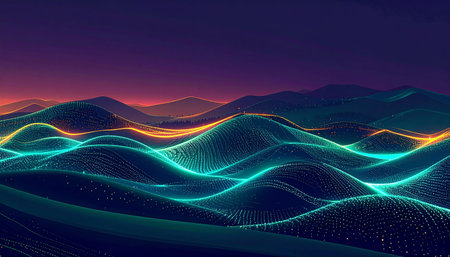 Abstract digital landscape. 3d vector background. Futuristic technology style.の素材