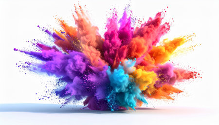 Explosion of colored powder on a white background. 3d renderingの素材