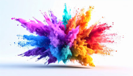 Colorful explosion of paint on a white background. 3d renderingの素材