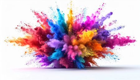 Explosion of colored powder on a white background. 3d renderingの素材