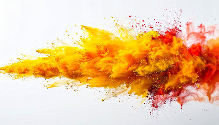 Abstract colored powder explosion isolated on white background. Colorful cloud of smoke.の素材