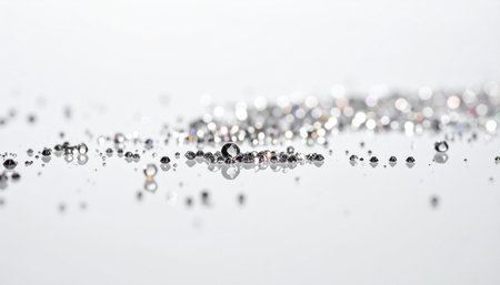 Silver beads on a white background. Shallow depth of field.の素材