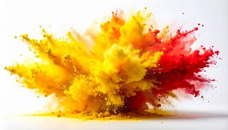 Explosion of colored powder isolated on white background. Colorful explosion.の素材