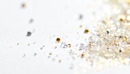 Silver and gold glitter on a white background. Shallow depth of fieldの素材
