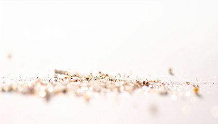Silver glitter on a white background. Shallow depth of field.の素材