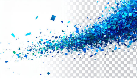 Blue explosion of confetti. Transparent background. Vector illustration.の素材