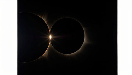 Solar eclipse. The sun's rays shine through the hole in the dark.の素材