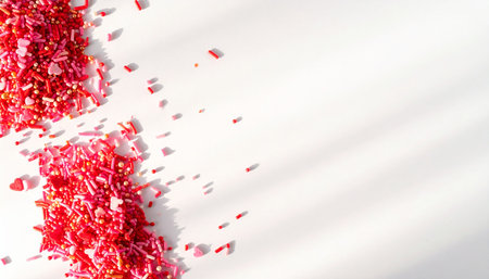 Colorful sprinkles on white background with copy space for text.の素材