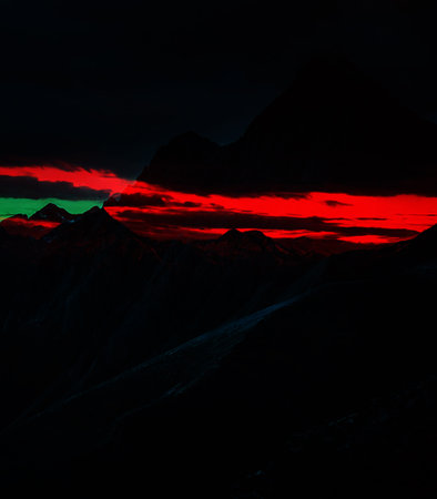 Sunset in the mountains of the Caucasus. View from the top of the mountain.の素材