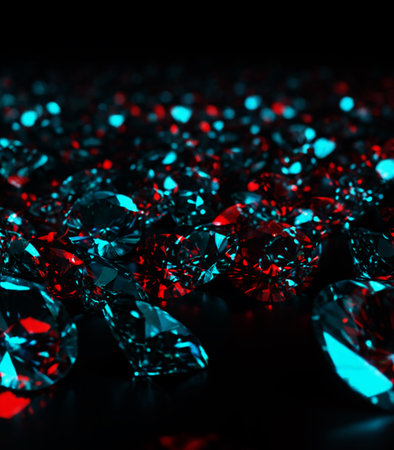 Diamonds on a black background. 3d rendering toned imageの素材